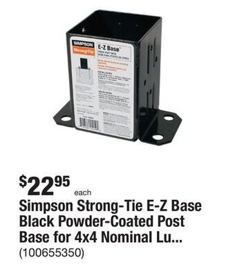 The Home Depot Simpson strong-tie e-z base black powder-coated post base for 4x4 nominal lumber offer