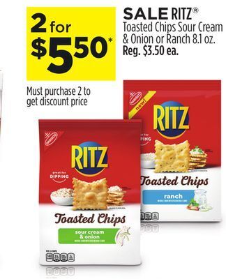 Dollar General Nabisco ritz® toasted chips sour cream & onion or ranch offer