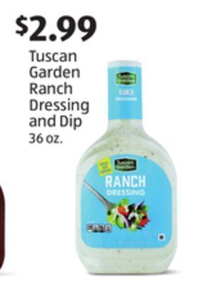 Aldi Tuscan garden ranch dressing and dip offer