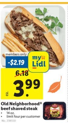 Lidl Old neighborhood® beef shaved steak offer