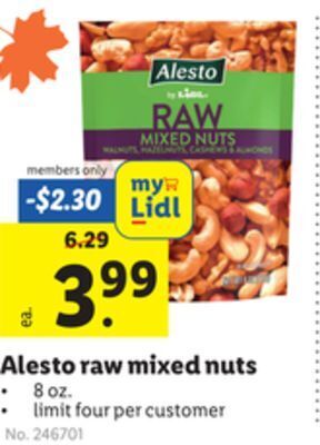Lidl Alesto raw mixed nuts offer