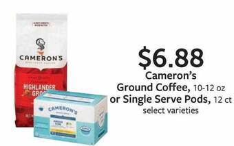 Fareway Cameron's ground coffee or single serve pods offer