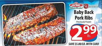 ACME Baby back pork ribs offer