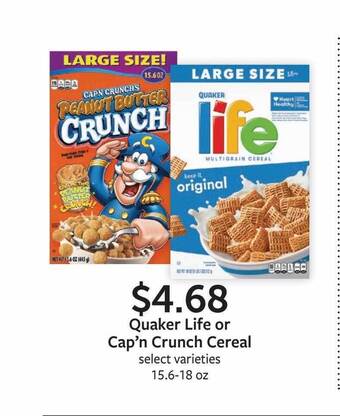 Fareway Quaker life or cap'n crunch cereal offer