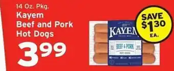 Hannaford Kayem beef and pork hot dogs offer