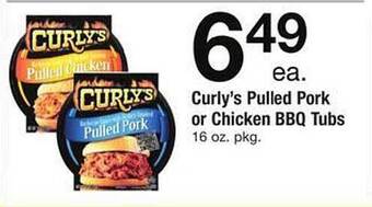 Safeway Curly's pulled pork or chicken bbq tubs offer
