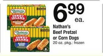 Safeway Nathan's beef pretzel or corn dogs offer