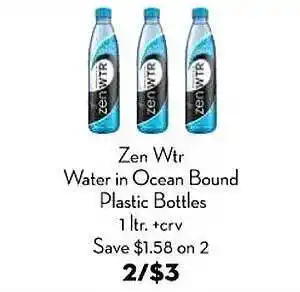 Zen wtr water in ocean bound plactic bottles