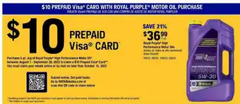 Napa Royal purple high performance motor oils offer