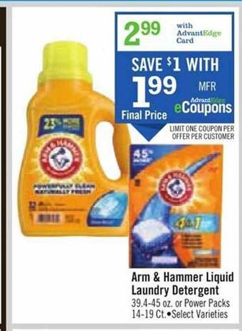 Price Chopper Arm & hammer liquid laundry detergent offer