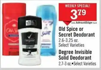 Price Chopper Old spice or secret deodorant, degree invisible solid deodorant offer