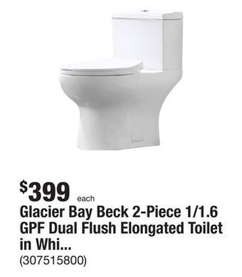 The Home Depot Glacier bay beck 2-piece 1/1.6 gpf dual flush elongated toilet in white, seat included offer