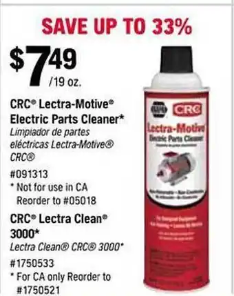 Napa Crc lectra-motive electric parts cleaner, crc lectra clean 3000 offer