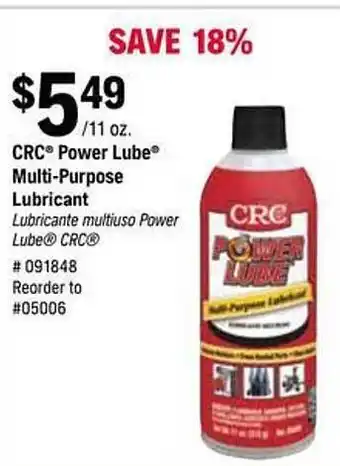 Napa Crc power lube multi-purpose lubricant offer