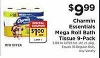 ShopRite Charmin essentials mega roll bath tissue 9-pack offer