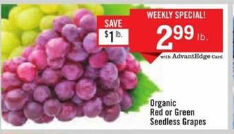 Price Chopper Organic red or green seedless grapes offer