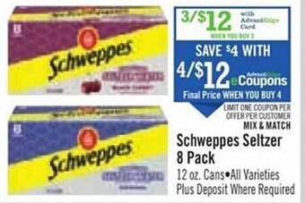 Price Chopper Schweppes seltzer 8 pack offer