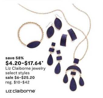 JC Penney Liz claiborne jewelry select styles offer