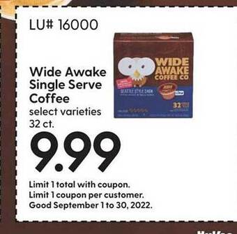Hy-Vee Wide awake single serve coffee offer