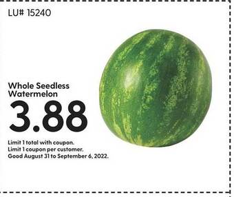 Hy-Vee Whole seedless watermelon offer