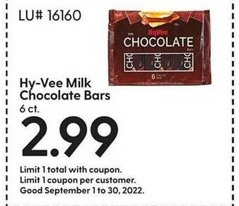 Hy-Vee Hy-vee milk chocolate bars offer