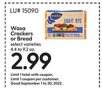Hy-Vee Wasa crackers or bread offer