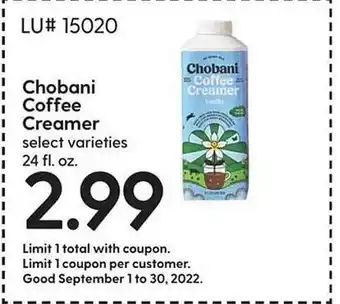 Hy-Vee Chobani coffee creamer offer