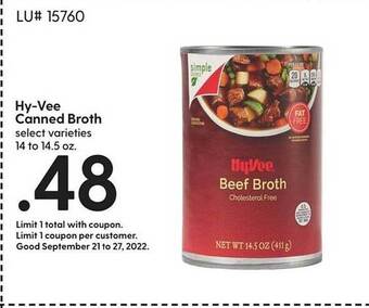 Hy-Vee Hy-vee canned broth offer