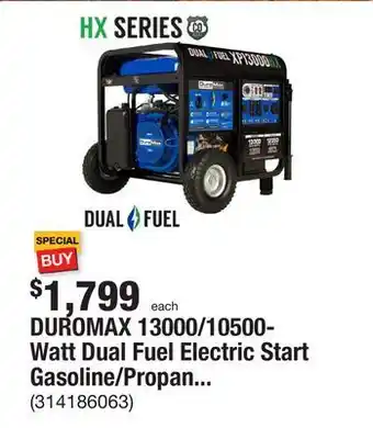 The Home Depot Duromax 13000/10500-watt dual fuel electric start gasoline/propane portable home power back up generator with co alert shutdo offer