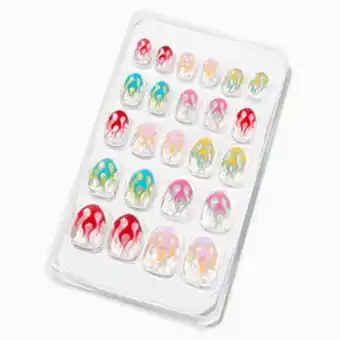 Claire's Rainbow flame stiletto press on vegan faux nail set - 24 pack offer