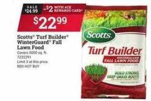 Ace Hardware Scotts turf builder winterguard fall lawn food offer