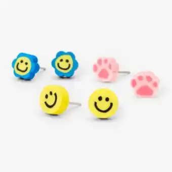 Claire's Happy face & paw print stud earrings offer