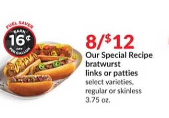 Hy-Vee Our special recipe bratwurst links or patties offer