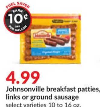 Hy-Vee Johnsonville breakfast patties, links or ground sausage offer
