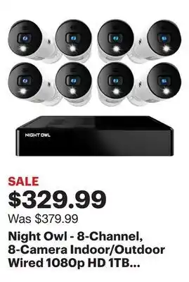 Best Buy Night owl - 8-channel, 8-camera indoor/outdoor wired 1080p hd 1tb dvr spotlight cameras - white offer