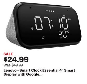 Best Buy Lenovo - smart clock essential 4" smart display with google assistant - soft touch gray offer