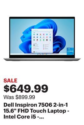 Best Buy Dell inspiron 7506 2-in-1 15.6" fhd touch laptop - intel core i5 - 8gb ram - 256gb ssd - silver offer