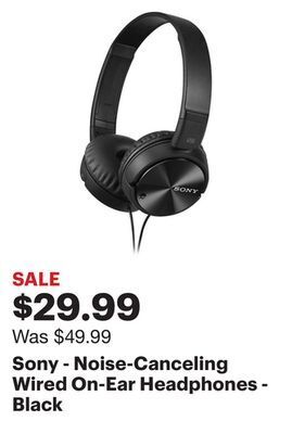 Best Buy Sony - noise-canceling wired on-ear headphones - black offer