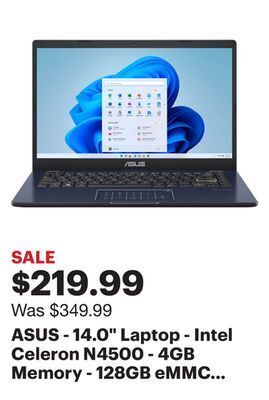 Best Buy Asus - 14.0" laptop - intel celeron n4500 - 4gb memory - 128gb emmc - star black offer