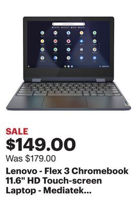 Best Buy Lenovo - flex 3 chromebook 11.6" hd touch-screen laptop - mediatek mt8183 - 4gb - 64gb emmc - abyss blue offer
