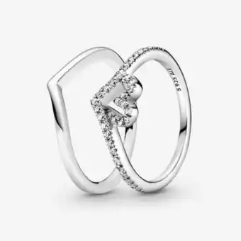Pandora Sparkling wishbone heart ring set offer