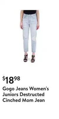 Walmart Gogo jeans women's juniors destructed cinched mom jean offer