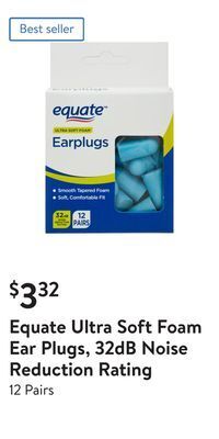 Walmart Equate ultra soft foam ear plugs, 32db noise reduction rating offer