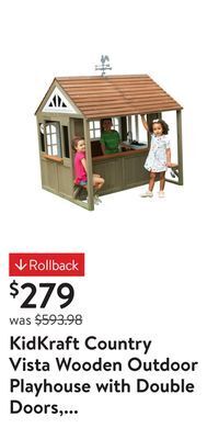 Walmart Kidkraft country vista wooden outdoor playhouse with double doors, play kitchen & benches offer