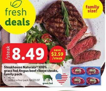 Lidl Steakhouse naturals® 100% grass fed angus beef ribeye steaks, family pack offer