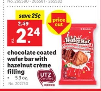 Lidl Chocolate coated wafer bar with hazelnut crème filling offer