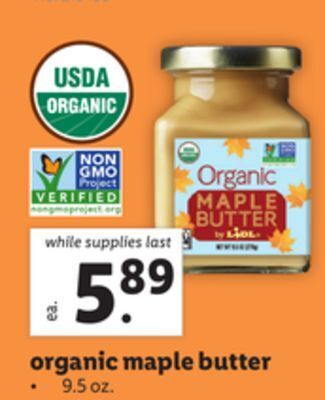 Lidl Organic maple butter offer