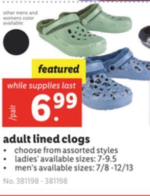 Lidl Adult lined clogs offer
