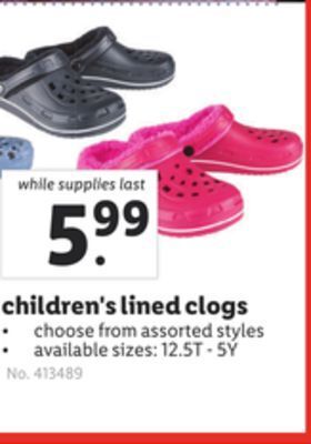 Lidl Children's lined clogs offer