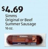 Aldi Simms Original or Beef Summer Sausage 16 oz. offer